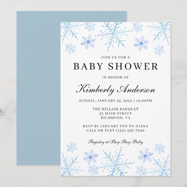 Minimalistische Winter Snowflake Babydusche Einladung (Vorne/Hinten)