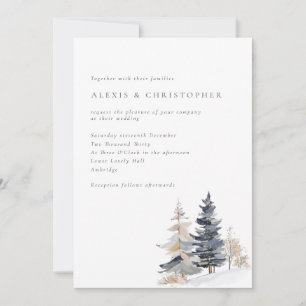 Minimalistische Winterhochzeit mit Schneebaumen Einladung