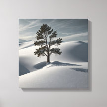 Minimalistische Winterlandschaft mit einsamen Kief