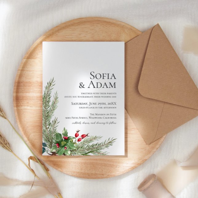 Minimalistische Winterpoinsettia Hochzeit Einladung (Von Creator hochgeladen)