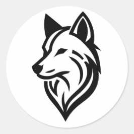 Minimalistische Wolf Face-Silhouette Runder Aufkleber