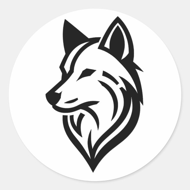Minimalistische Wolf Face-Silhouette Runder Aufkleber (Vorderseite)