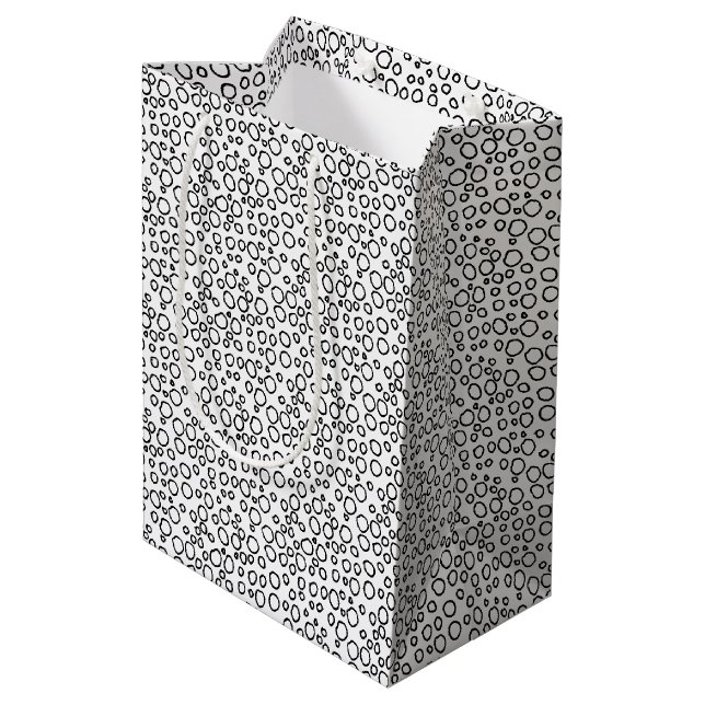 Minimalistische Xmas Niedliche Schwarz-weiße Blase Mittlere Geschenktüte (Rückseite Schrägansicht)