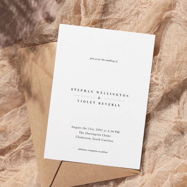 Minimalistische zeitlose Weiße Hochzeit Einladung (Von Creator hochgeladen)