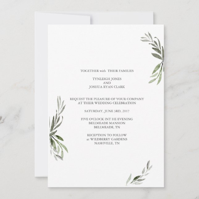 Minimalistische Zweige zur Hochzeitseinladung Einladung (Vorderseite)