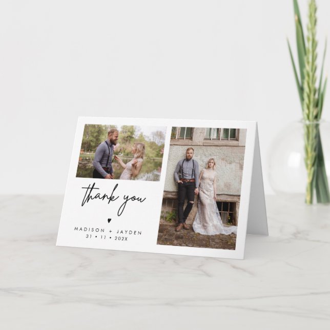 Minimalistischen 2-Foto Hochzeit Danke, dass Sie d Karte (Vorderseite)