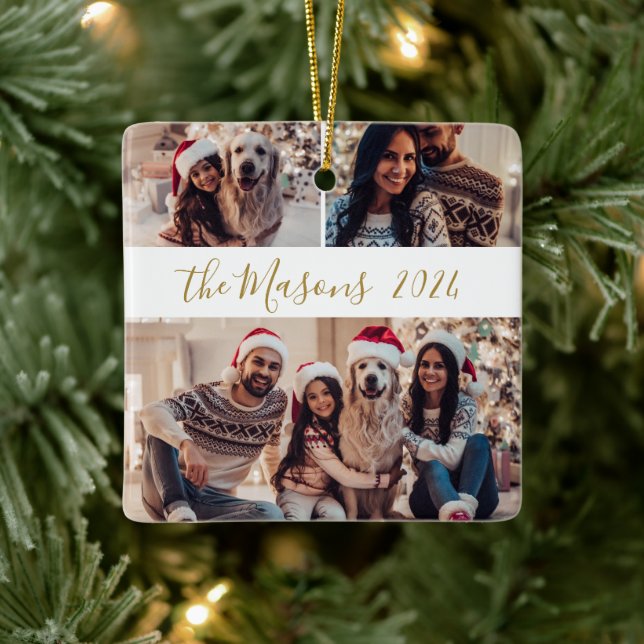 Minimalistischen 3 Familienfoto Collage Weihnachte Keramikornament (Baum)