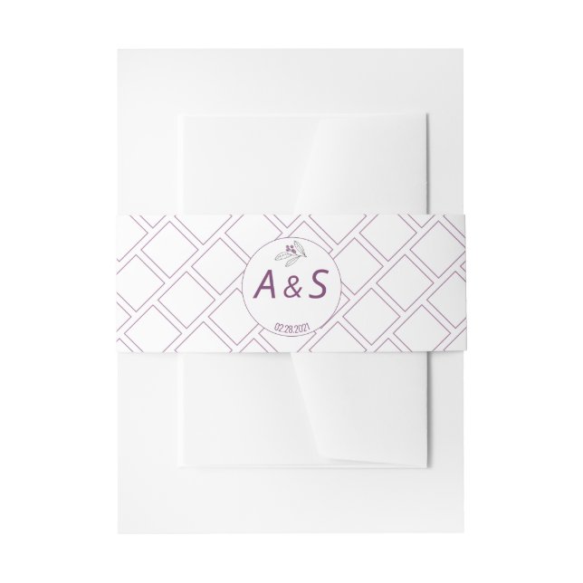 Minimalistischen Lila White Initials Datum Hochzei Einladungsbanderole (Vorderseite Beispiel)
