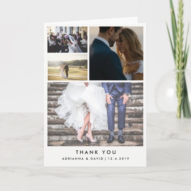 Minimalistischen vier Hochzeiten Fotos Vielen Dank Dankeskarte (Vorderseite)