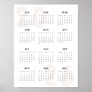 Minimalistischer 2026 Ein-Seiten-Kalender Sauber M Poster
