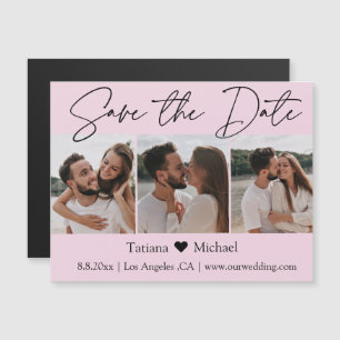 minimalistischer 3-Foto-pinkfarbener Save-the-Date Magnetkarte