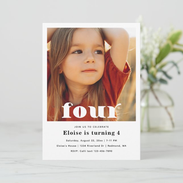 Minimalistischer 4. Geburtstag | 4. Geburtstag Einladung (Stehend Vorderseite)