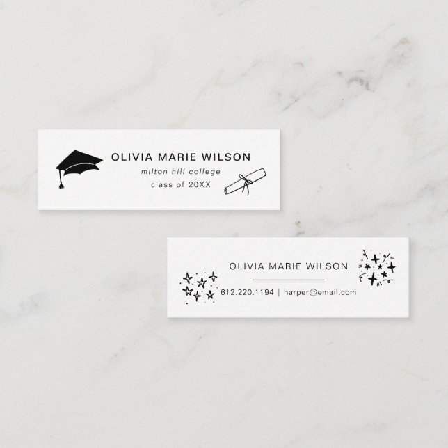 Minimalistischer Abschluss Icon Name Card Weiß Mini Visitenkarte (Vorne/Hinten)