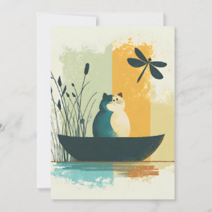 Minimalistischer Abstrakter Chubby-See Weiße Katze Ankündigung
