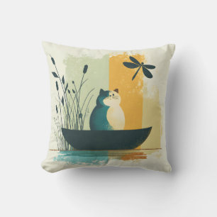 Minimalistischer Abstrakter Chubby-See Weiße Katze Kissen
