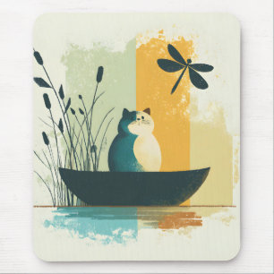 Minimalistischer Abstrakter Chubby-See Weiße Katze Mousepad