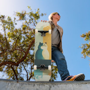 Minimalistischer Abstrakter Chubby-See Weiße Katze Skateboard