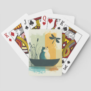 Minimalistischer Abstrakter Chubby-See Weiße Katze Spielkarten
