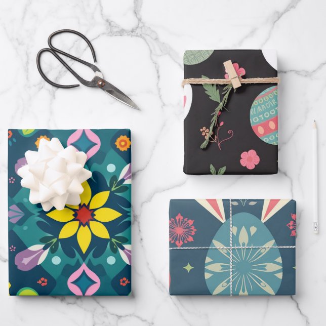 Minimalistischer Abstrakter Ostereier Geschenkpapier Set (Vorderseite)