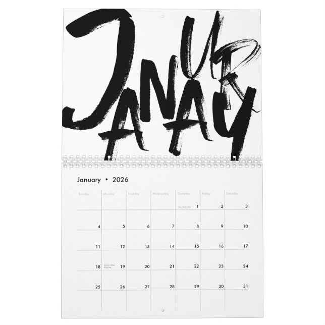 Minimalistischer Abstrakter Schwarz-Weiß-Kalender  Kalender (Jan 2026)