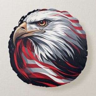 Minimalistischer Adler mit Flagge – Moderne patrio Rundes Kissen