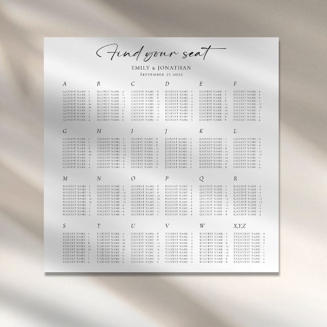 Minimalistischer alphabetischer Hochzeits-Sitzplan Poster (Von Creator hochgeladen)