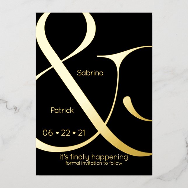 Minimalistischer Ampersand Save the Date Folieneinladung (Vorderseite)