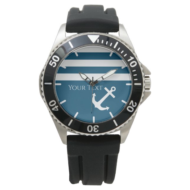 Minimalistischer Anker und Streifen Armbanduhr (Vorderseite)