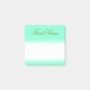Minimalistischer Aquamarine-Hintergrund und Grünna Post-it Klebezettel