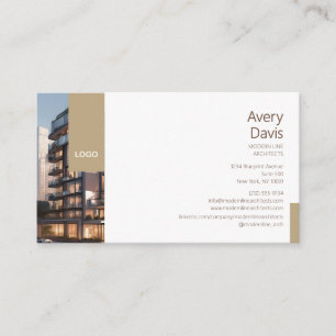 Minimalistischer Architekt mit Gebäude-Foto und Lo Visitenkarte