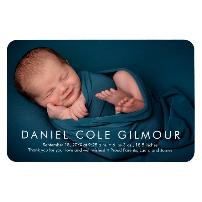 Minimalistischer Baby Boy Name Foto Geburtsankündi Magnet (Horizontal)