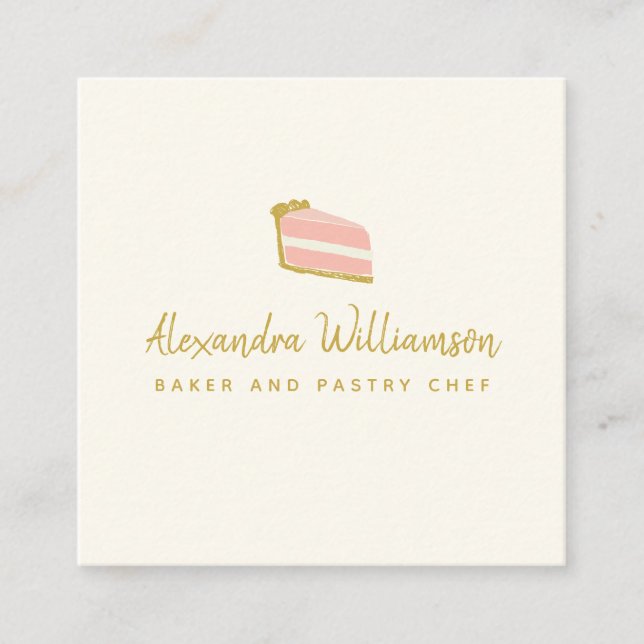 Minimalistischer Baker Hand gezogener Kuchen Perso Quadratische Visitenkarte (Vorderseite)