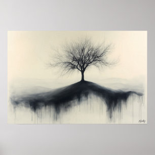 Minimalistischer Baum auf einem Hügel mit tropfend Poster