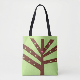 Minimalistischer Baum mit rosa Herz und Blättern Tasche