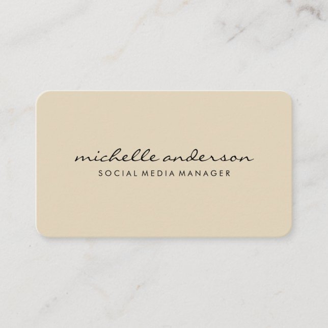 Minimalistischer Beige-Cursive-Text Visitenkarte (Vorderseite)