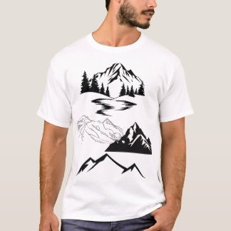 Minimalistischer Berg & Kiefern – Naturabenteuer T-Shirt