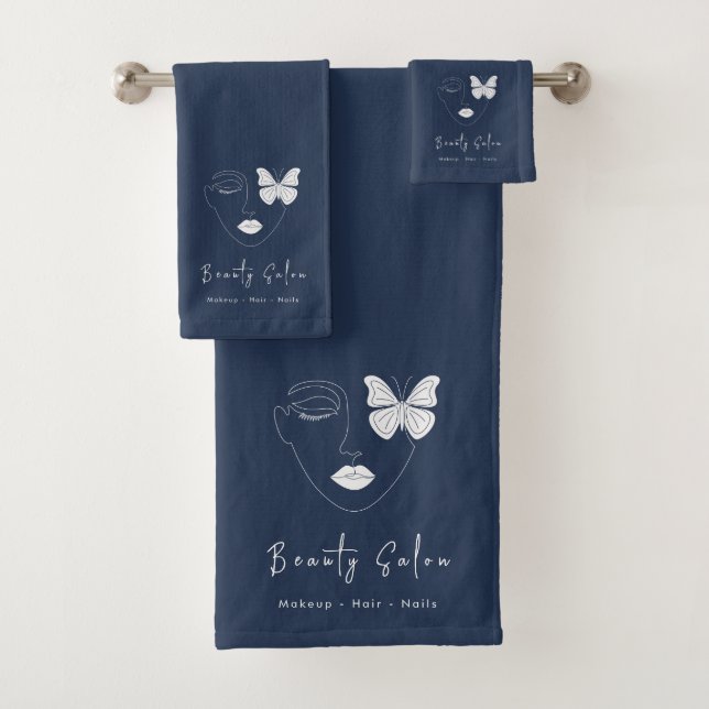 Minimalistischer Beruflicher Beauty Salon Blue Nav Badhandtuch Set (Insitu)