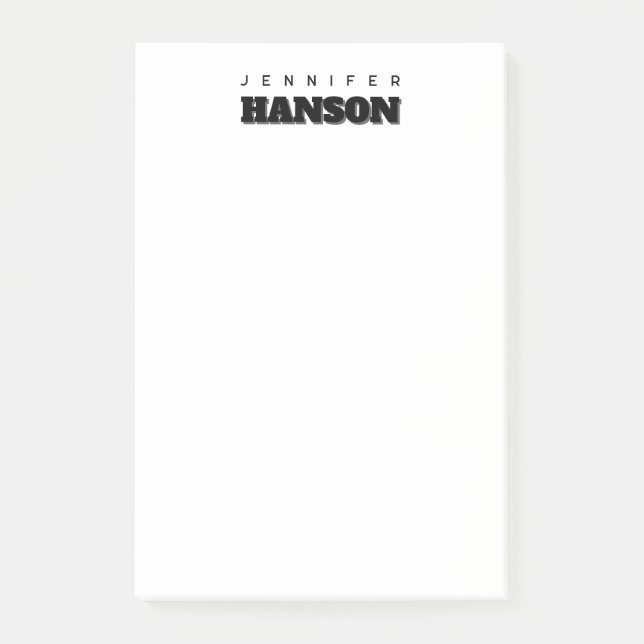 Minimalistischer Beruflicher Name Schwarz/Weiß Post-it Klebezettel (Vorderseite)