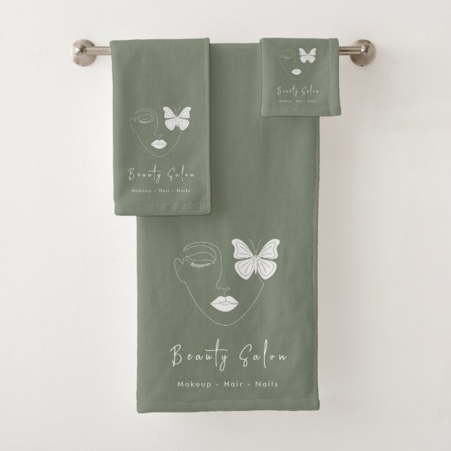 Minimalistischer Beruflicher Schönheitssalon Grün Badhandtuch Set (Insitu)