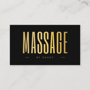 Minimalistischer Black & Gold Massage Therapeut Visitenkarte