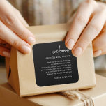 Minimalistischer Black Wedding Begrüßungskorb Quadratischer Aufkleber<br><div class="desc">Minimalistische Aufkleber für das Begrüßungsgeschenk</div>