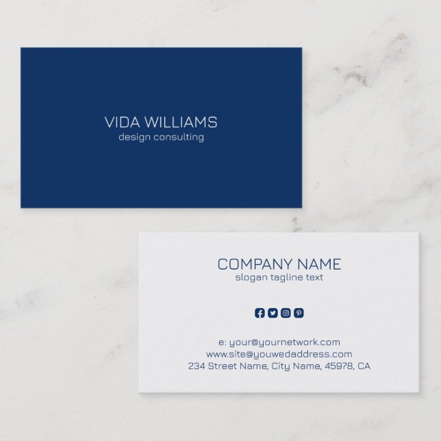 Minimalistischer blau-weißer Hintergrund Visitenkarte (Vorne/Hinten)
