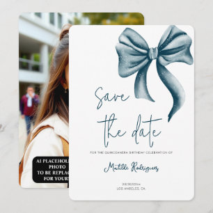 Minimalistischer blauer Bogen Quinceañera-Foto Save The Date