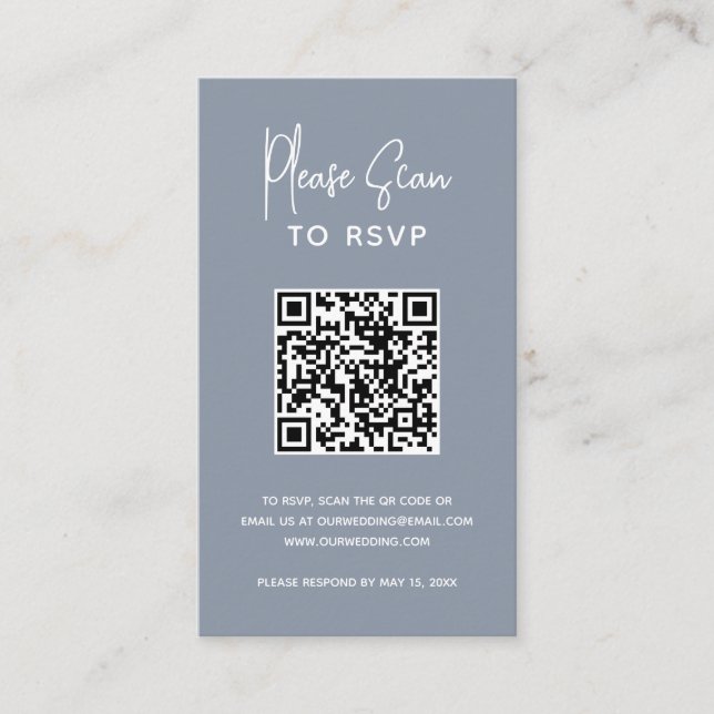 Minimalistischer Blue QR Code Moderne Hochzeit Begleitkarte (Vorderseite)