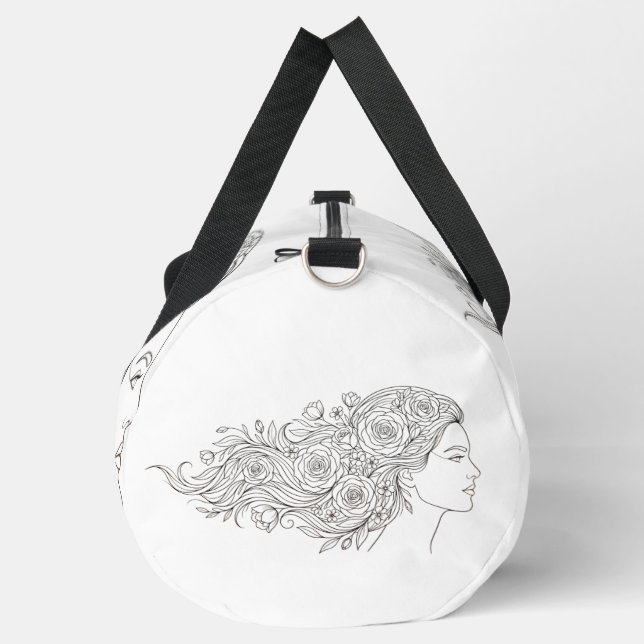 Minimalistischer Blumen-Frauen-Kunst-Duffel-Tasche Duffle Bag (Linke Seite)