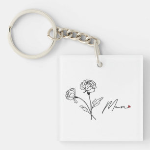 Minimalistischer Blumenanhänger für Mama mit Herz Schlüsselanhänger