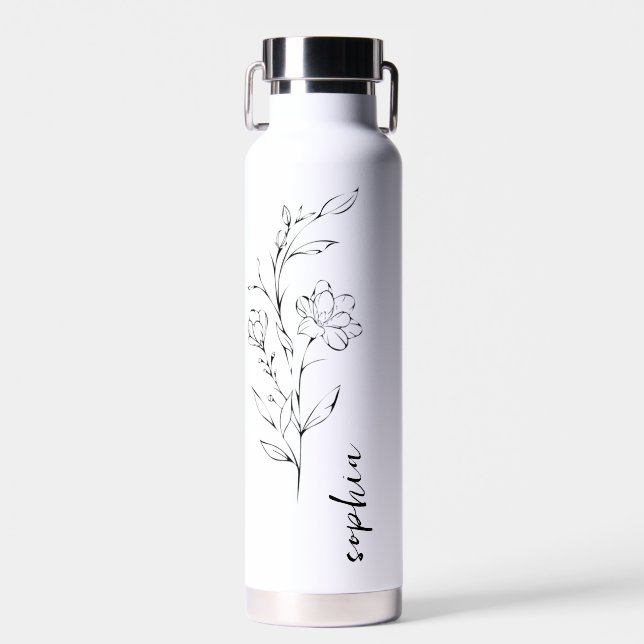 Minimalistischer Blumendesign individuelle Name Tu Trinkflasche (Vorne)