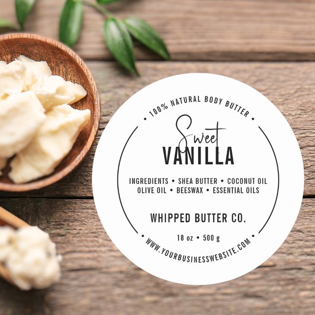 Minimalistischer Body Butter Klein-Unternehmen | L Runder Aufkleber (Minimalist Body Butter Small Business Black  LOGO Classic Round Sticker)