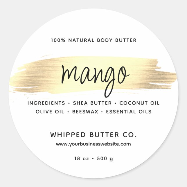 Minimalistischer Body Butter Small Business Gold Runder Aufkleber (Vorderseite)
