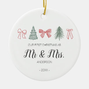 Minimalistischer Bogen und Baum Erstes Weihnachten Keramik Ornament